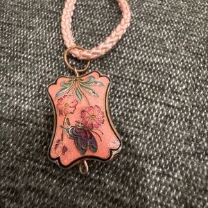 Floral Pendant Necklace with Pink Cord